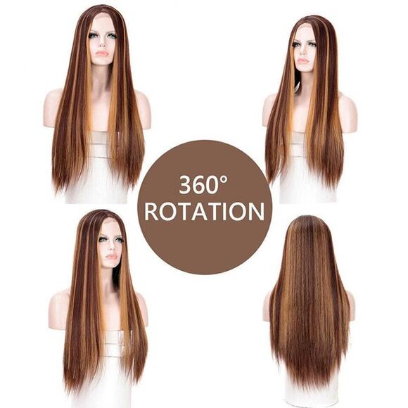 Fashion Ombre Brown Human Hair Wigs Brazilian Full Long Straight Front Wig